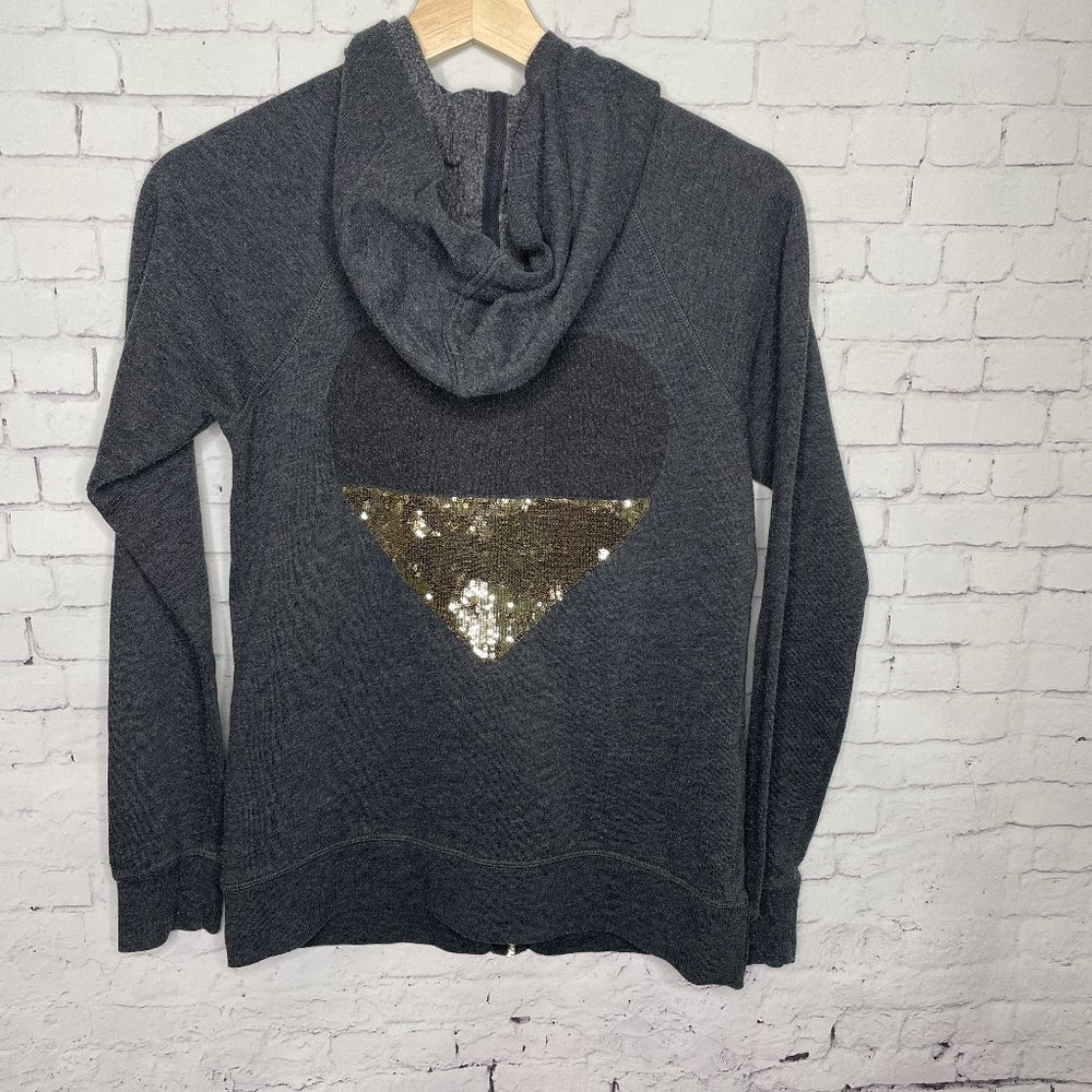 Victoria's Secret THE HOODIE Grey Full Zip Heart Small Long Sleeve Cozy Jacket
